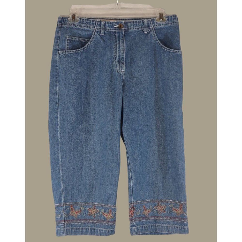 Christopher & Banks 100% Cotton Embroidered Capri Jeans Size 14